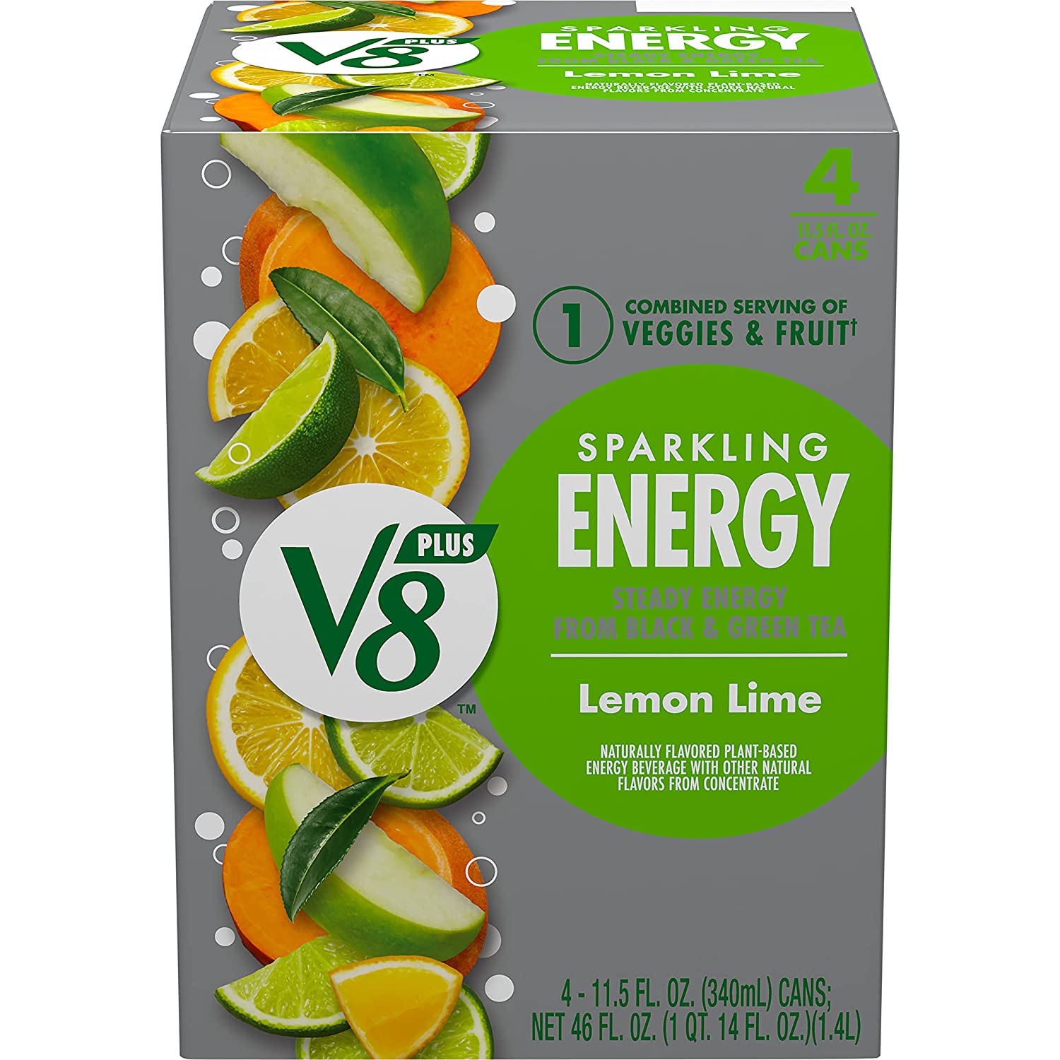 230527213917757_1 V8 +SPARKLING ENERGY Lemon Lime Energy Drink, Made with Real Vegetable and Fruit Juices, 11.5 FL OZ Can (Pack of 12) - Image 1